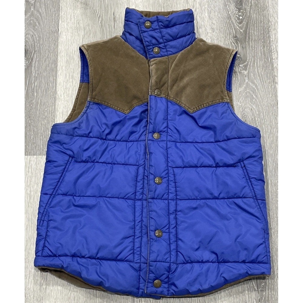 Vintage Levi's Vest Blue Puffer Brown Corduroy Reversible Western Quilted Mens S